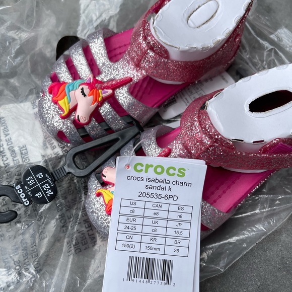 New Crocs Unicorn Charm Glitter Sandals Girls Kids - Picture 9 of 16